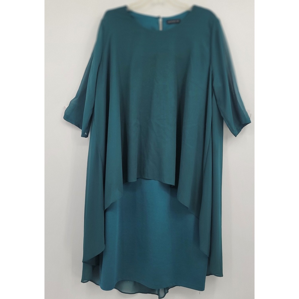 Women's Teal Chiffon Lagenlook Elegant Boho Formal Whimsigoth Sz XXL Tunic Dress - Picture 8 of 9